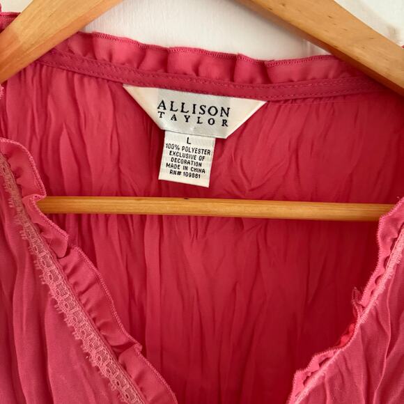 Vintage Y2K  Pink Sheer Delicate Lace Ruffle Top Size Large Coquette Feminine - Picture 4 of 8